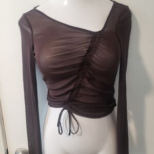 Urban Outfitters Asymmetrical Ruched Top - Dark Brown